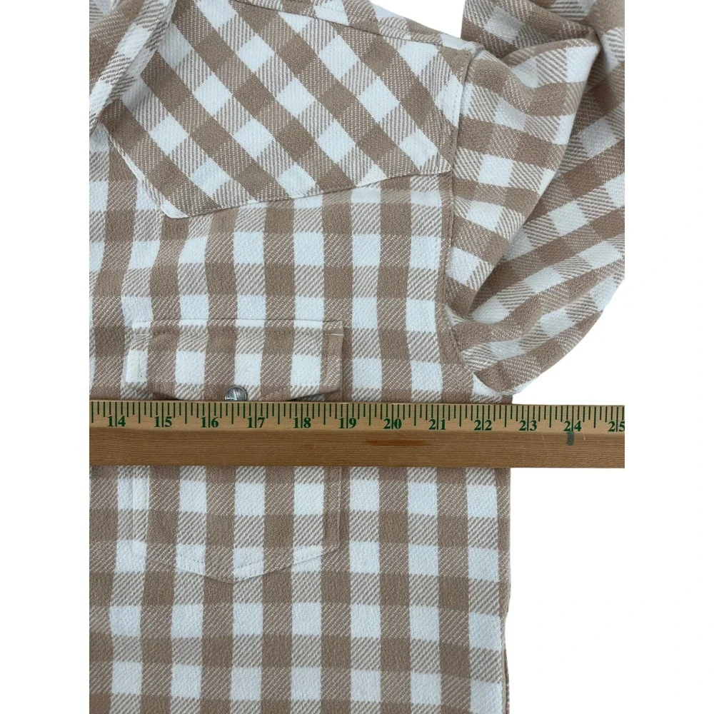 J Crew Relaxed Fit Plaid Flannel Western Pearl Snap Shirt S‎ Tan White S Shacket